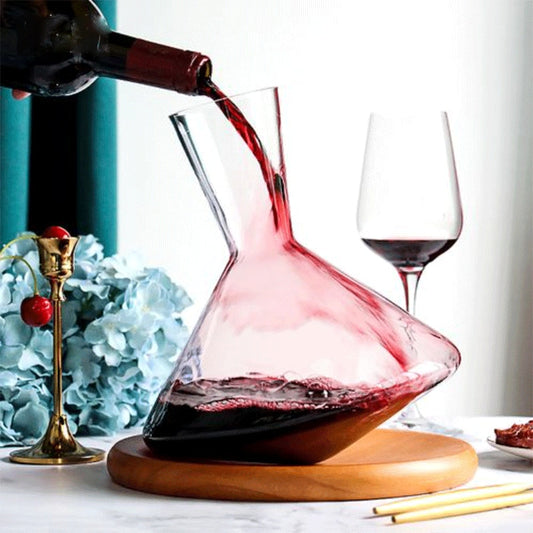 2000ML Creative Tumbler Wine Decanter with Wood Tray Hand Blown Crystal Wine Carafe Champagne Glass Whiskey Wine Aerator
